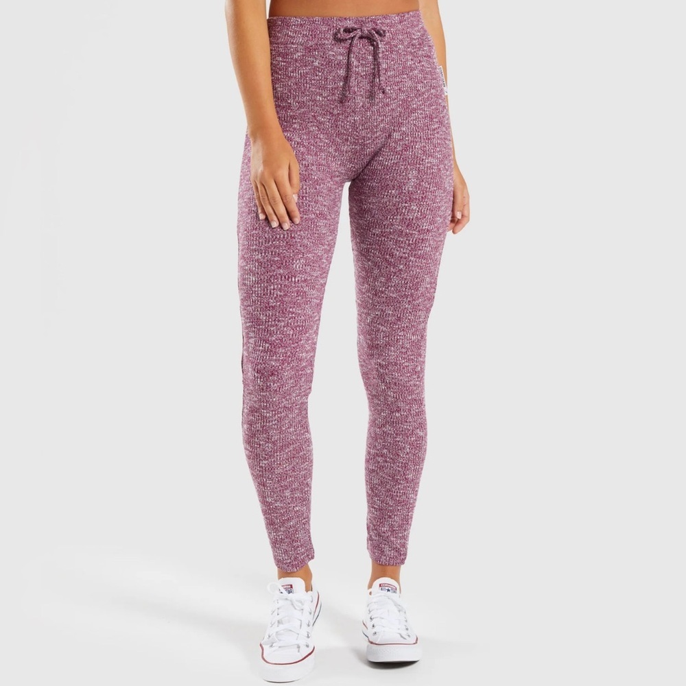 GYMSHARK SLOUNGE LEGGINGS deep plum marl size xs ribbed workout lounge pants